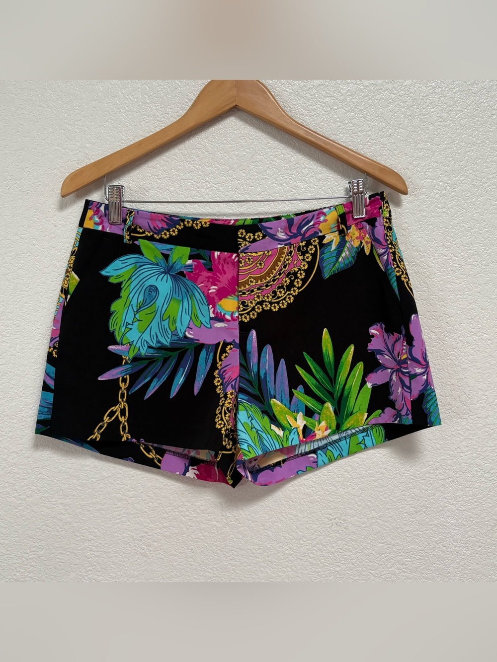 Jennifer Lopez Black Tropical Floral Print Shorts